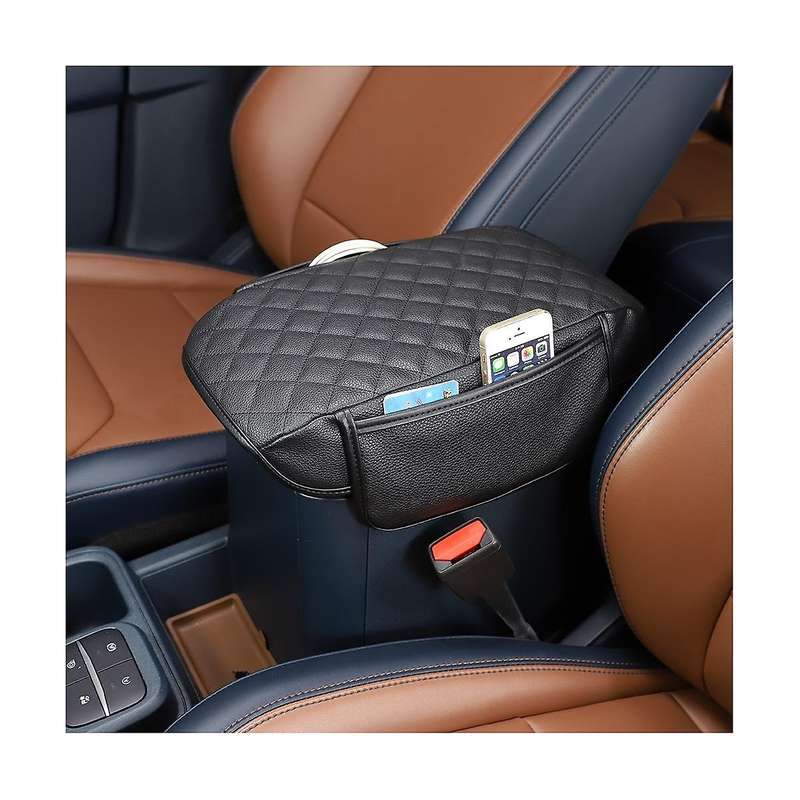 Car Stowing Tidying Armrest Box Panel Cover Accessories Check Leather Black for 2022