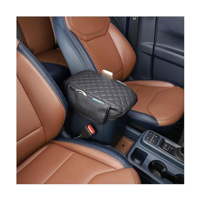 Car Stowing Tidying Armrest Box Panel Cover Accessories Check Leather Black for 2022