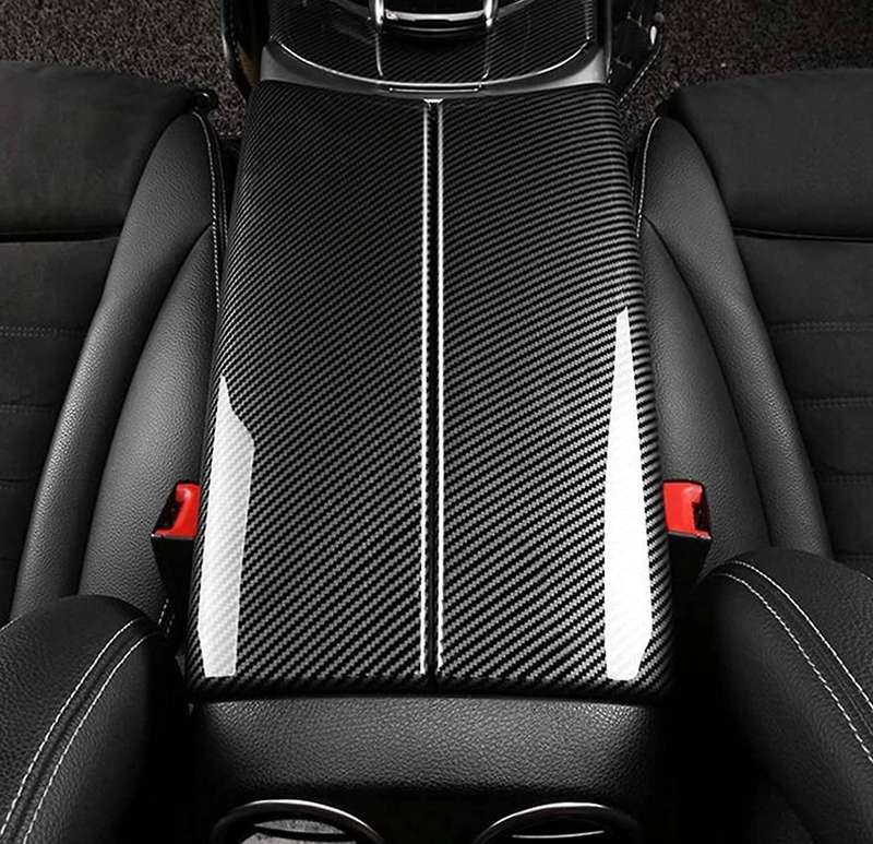 Car Styling Carbon Fiber Stowing Tidying Armrest Box Protect Stickers Covers for E Class W213 2016-
