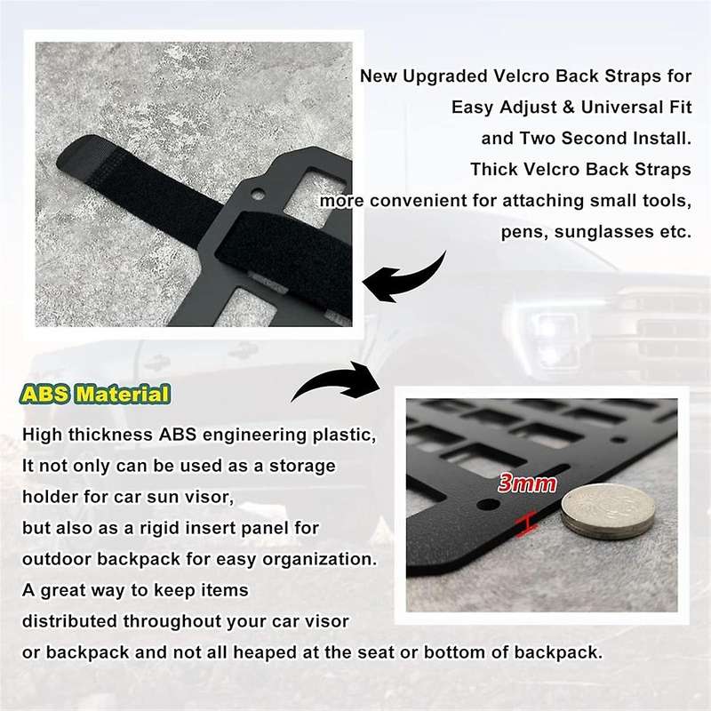 Car Sun Visor Rigid Molle Organizer Panel for Backpack Accessories Gear Holder Molle Pouches EDC Too