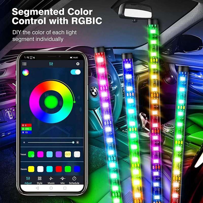 Car Symphony Foot Light Voice Control APP Symphony Streamer Light 48 LED Atmosphere Light for SUV Tr