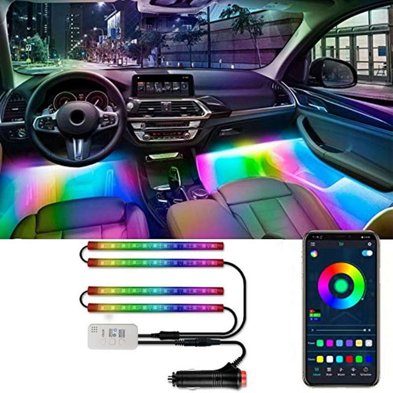 Car Symphony Foot Light Voice Control APP Symphony Streamer Light 48 LED Atmosphere Light for SUV Tr