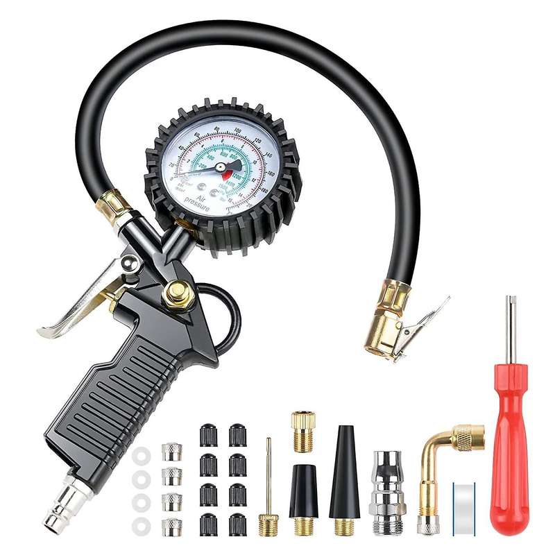 Car Tire Pressure Gauge 220 PSI Tire Inflator with Valve Core Tool Compressor for Car Motorcycle Bi