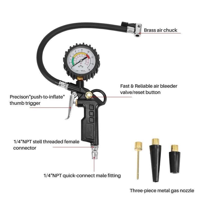 Car Tire Pressure Gauge 220 PSI Tire Inflator with Pressure Gauge Air Compressor for Motorcycles Bi