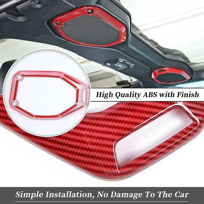 Car Top Roof Speaker Frame Trim Cover for 2018-2021 Wrangler JL JLU JT (Red Carbon Fiber)