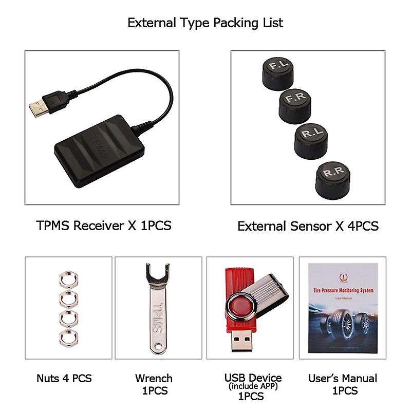 Car TPMS for Android USB Tire Pressure Monitoring System Navigation Display Wireless Auto Tyre Press