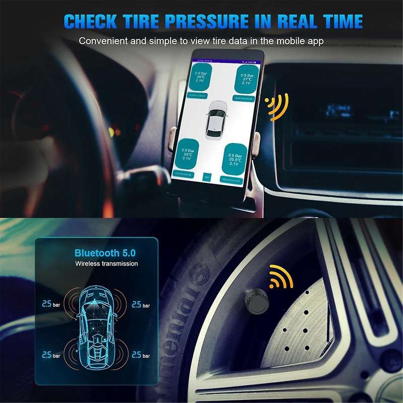 Car TPMS Tire Pressure Monitoring System Bluetooth 5.0 Mobile Phone Display Car Tyre Pressure Sensor