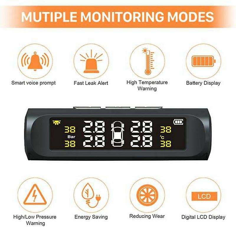 Car TPMS Tyre Pressure Monitoring System Solar Power Digital LCD Display Auto Security Alarm Systems