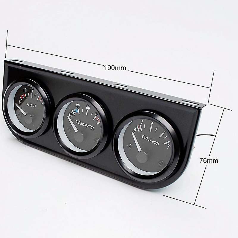Car Triple Gauge 52mm Voltage Water Temp(Celsius)Oil Press Black Bezel 3-In-1 Kit Meter