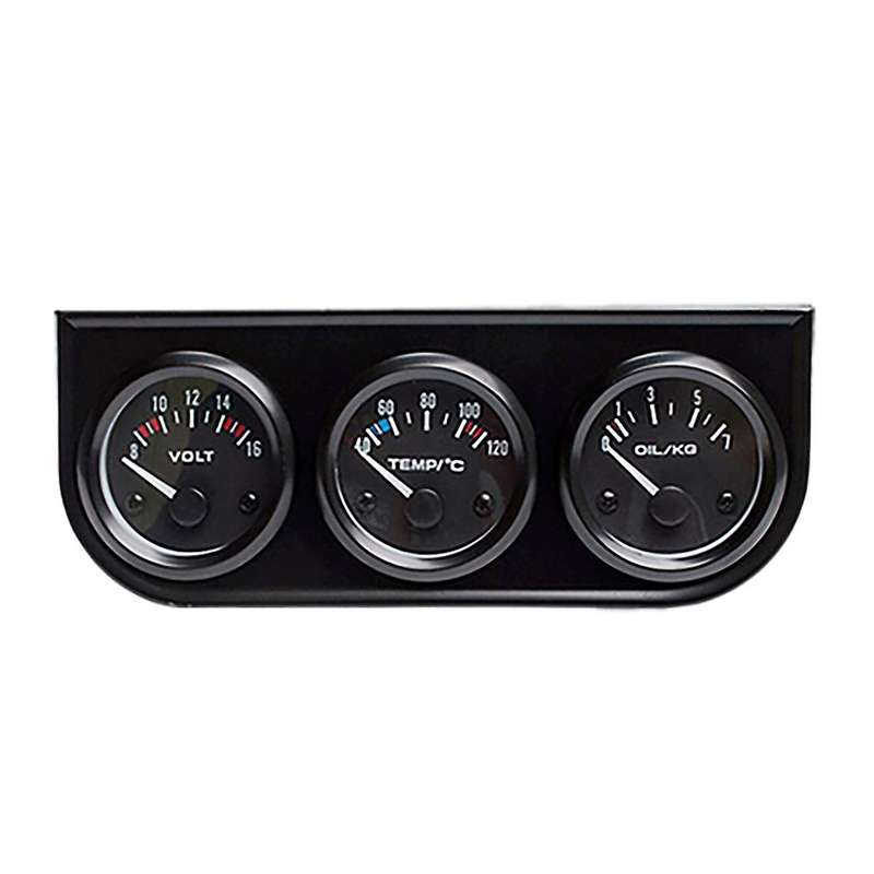 Car Triple Gauge 52mm Voltage Water Temp(Celsius)Oil Press Black Bezel 3-In-1 Kit Meter