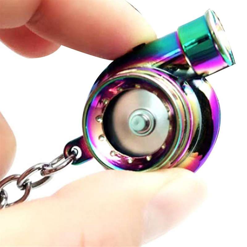 Car Turbo Spinner Keychain with Real Sound and LED Light Mini Turbocharger Key Chain for Car Keys Ac