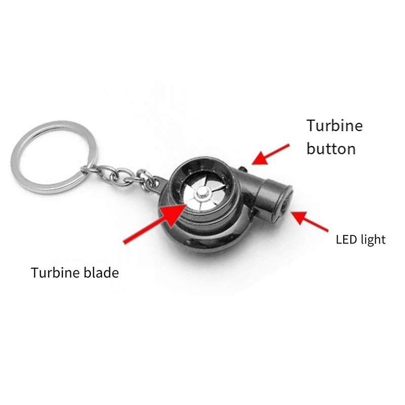 Car Turbo Spinner Keychain with Real Sound and LED Light Mini Turbocharger Key Chain for Car Keys Ac