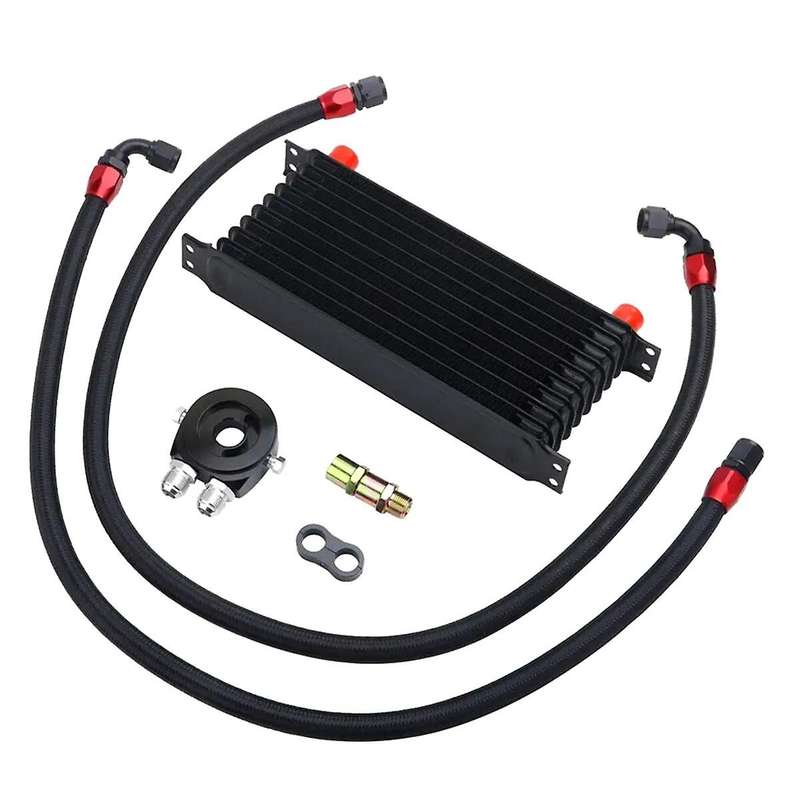 Car Universal 10 Rows AN10 + Oil Filter Sandwich Adapter + AN10 Hose for Cooling System Parts