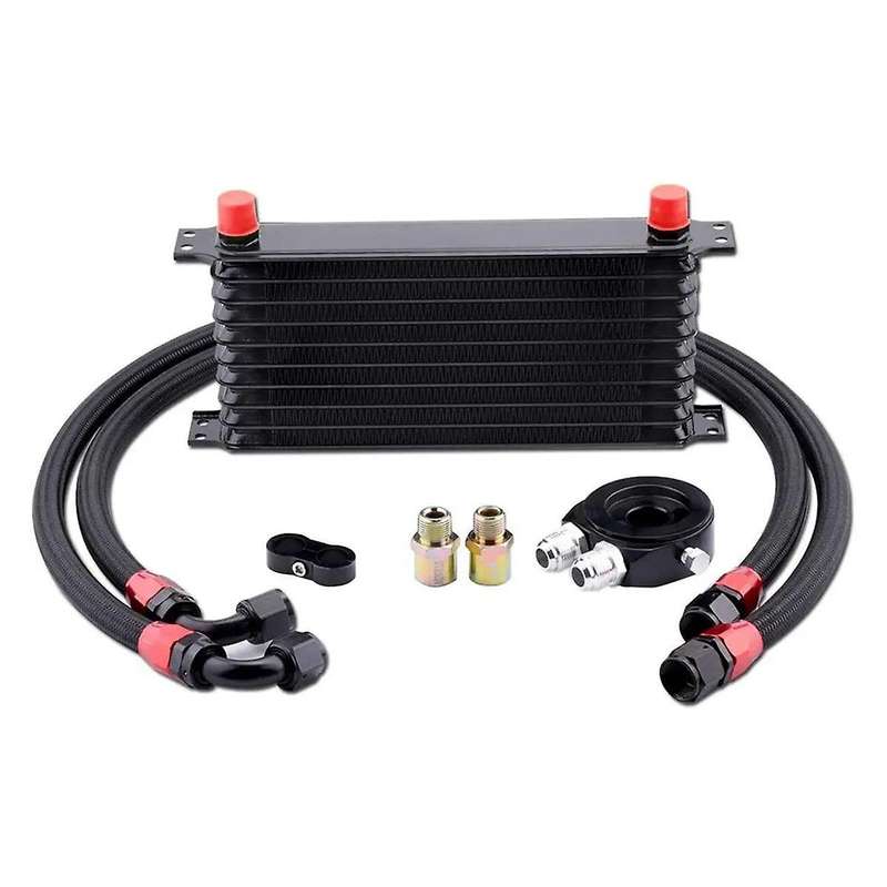 Car Universal 10 Rows AN10 + Oil Filter Sandwich Adapter + AN10 Hose for Cooling System Parts