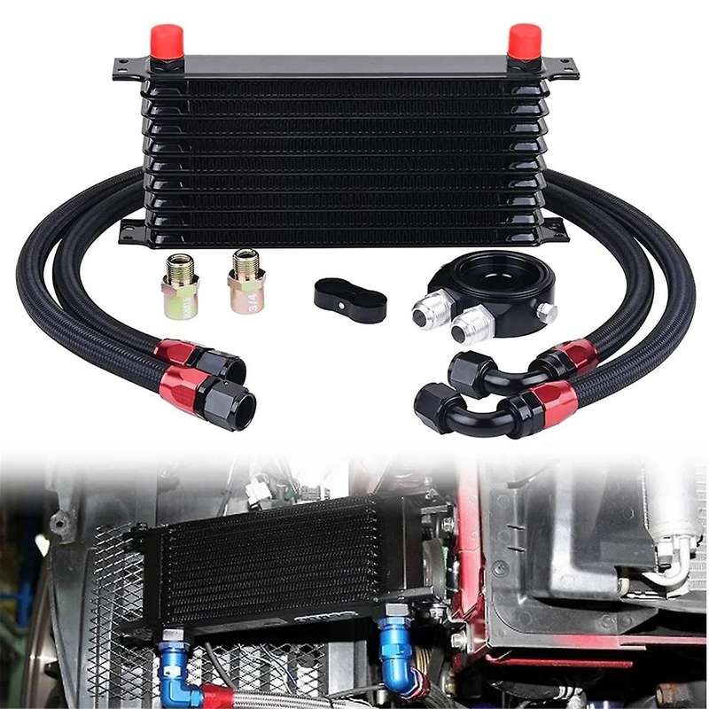 Car Universal 10 Rows AN10 + Oil Filter Sandwich Adapter + AN10 Hose for Cooling System Parts