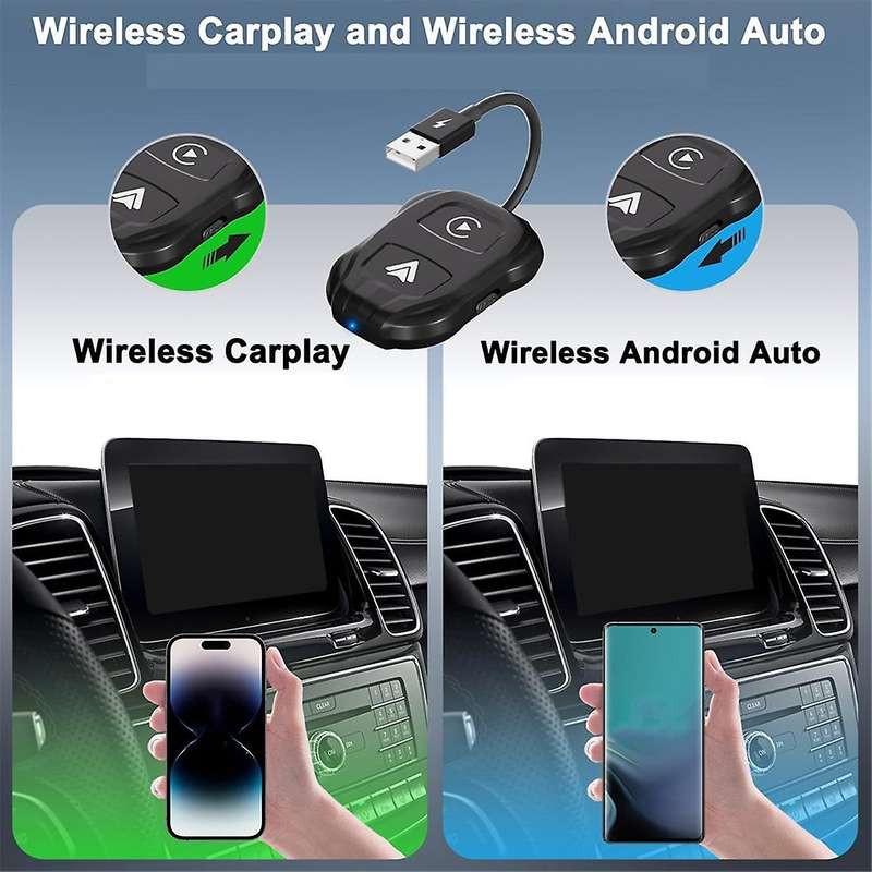 Car Upgrade Wireless CarPlay and Android Auto 2 in 1 Adapter WiFi Smart Dongle for Converting Factor