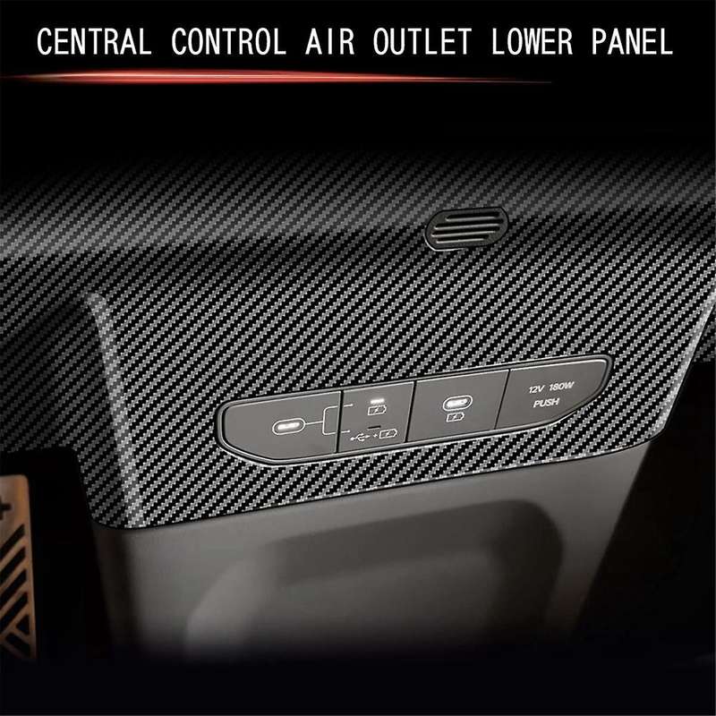 Car USB Charging Panel Trim Sticker for EV9 2023 2024 Central Control Air Outlet Lower Panel Carbon