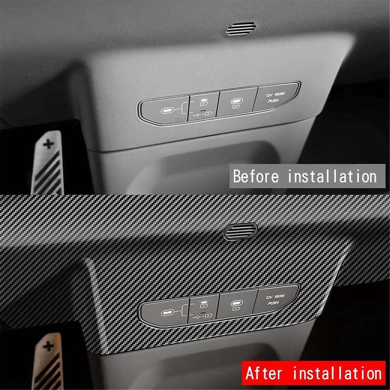 Car USB Charging Panel Trim Sticker for EV9 2023 2024 Central Control Air Outlet Lower Panel Carbon