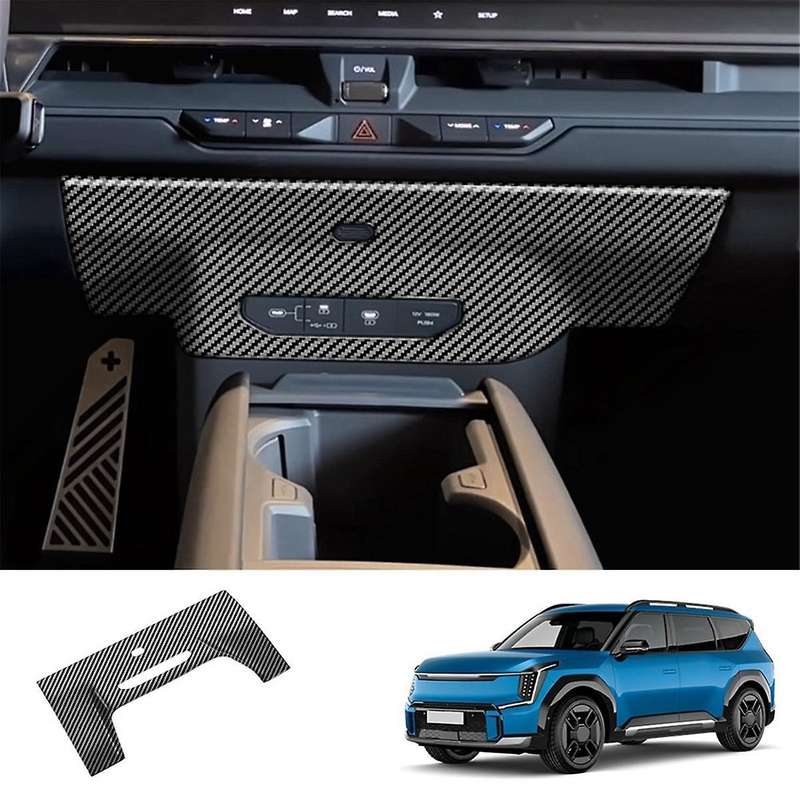 Car USB Charging Panel Trim Sticker for EV9 2023 2024 Central Control Air Outlet Lower Panel Carbon