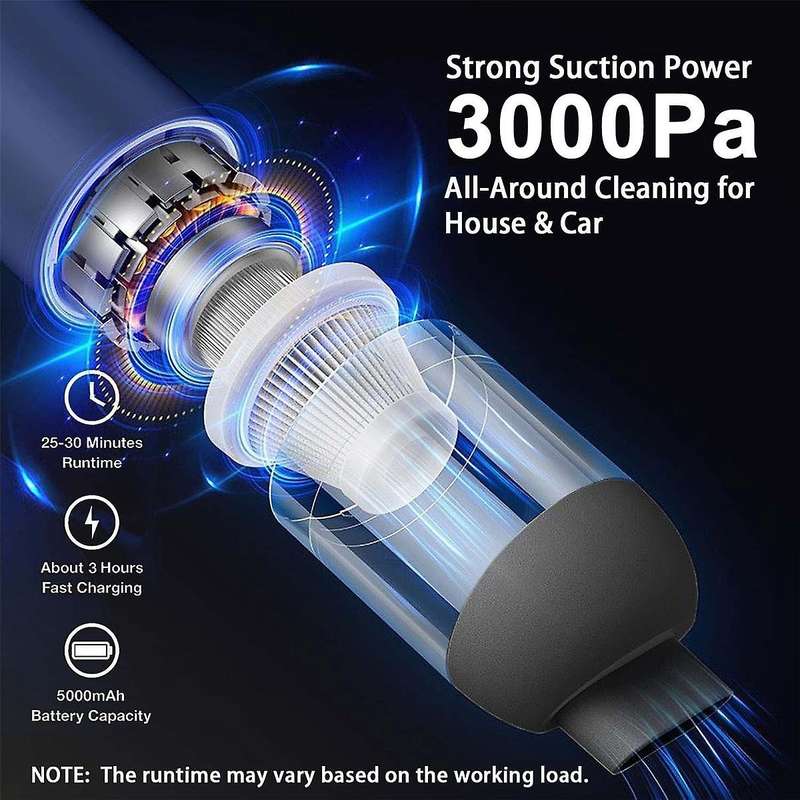 Car Vacuum Cleaner 3000pa,handheld Vacuum Cordless 120w High Power Portable Small Mini Rechargeable