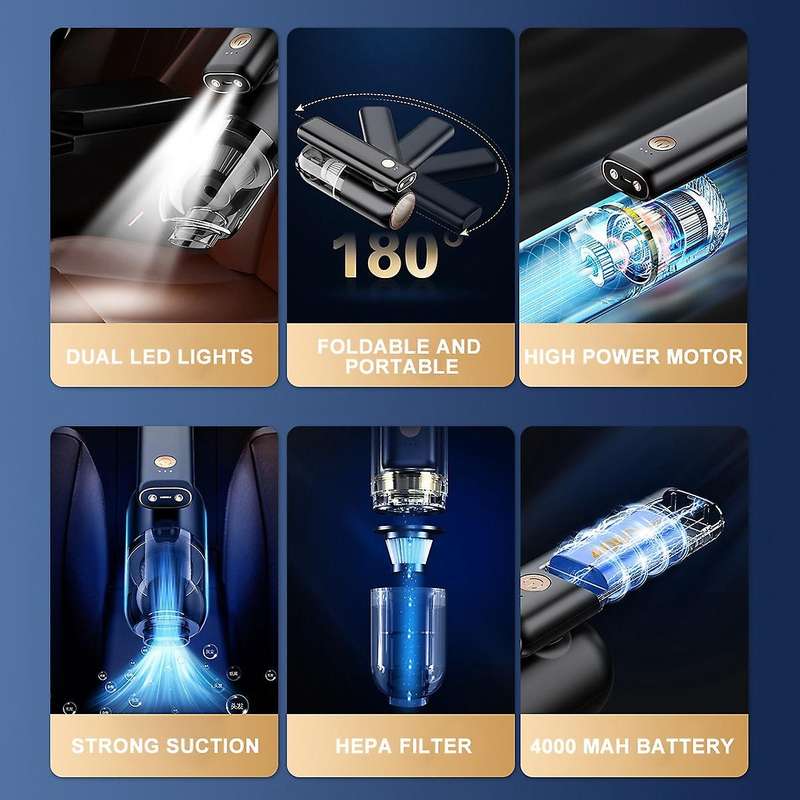 Car Vacuum Cleaner Handheld Vacuum Cordless 6000Pa Car Vacuum Cordless Portable Rechargeable with LE