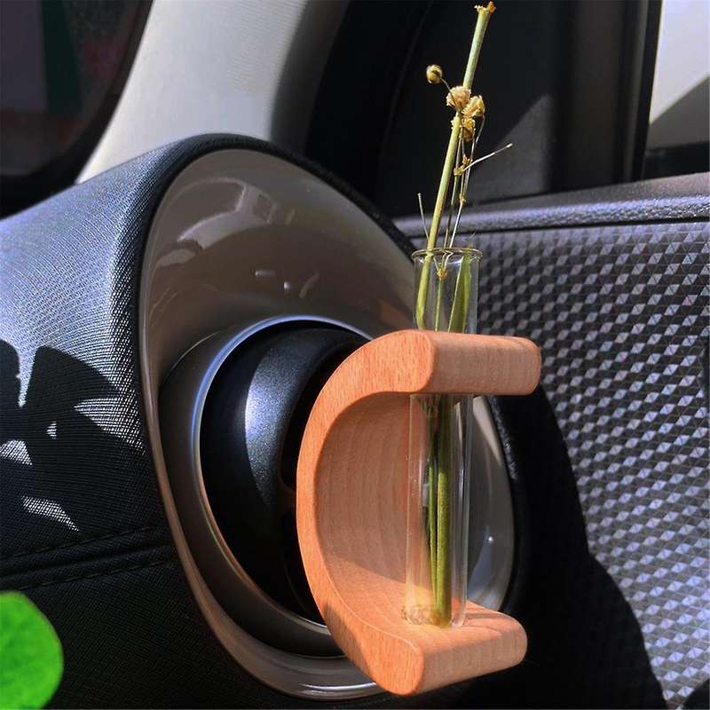 Car Vase Vent Clip, 2PCS Car Flower Vase, Wooden Car Flower Vase Vent Clip, Car Flower Vase for Car