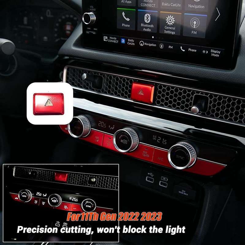 Car Warning Emergency Light Switch Button Cover Sticker Trim for 11Th Gen 2022 2023 Aluminum Alloy R