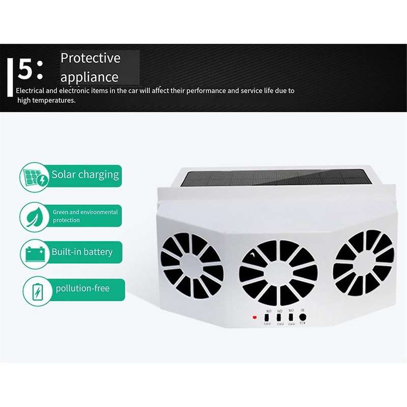 Car White Ventilation Fan Solar Charging Car Fan Heater Fan for Car Window Cooling Artifact Car Exha