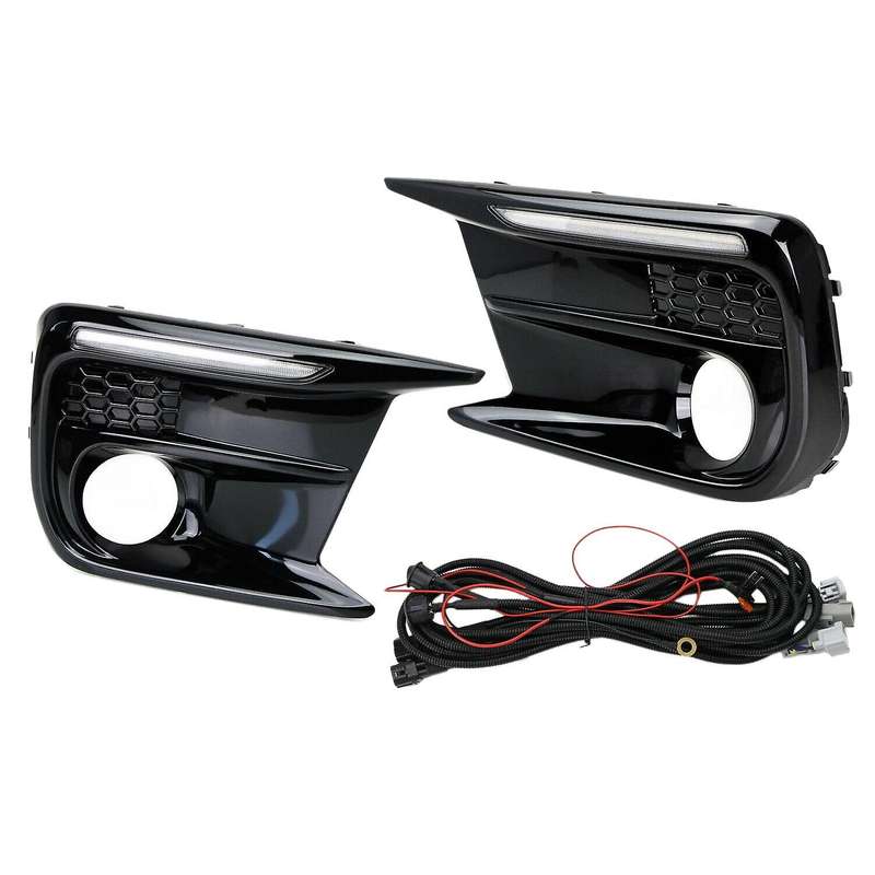 Car White/Amber Sequential LED DRL Fog Bezels Daytime Running Lights for 2018+