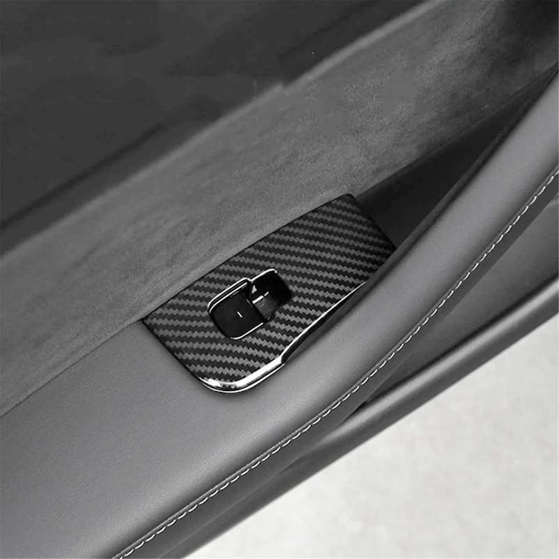Car Window Glass Lift Switch Button Cover Trim ABS Carbon Fiber for Model 3 2024 LHD Interior Access