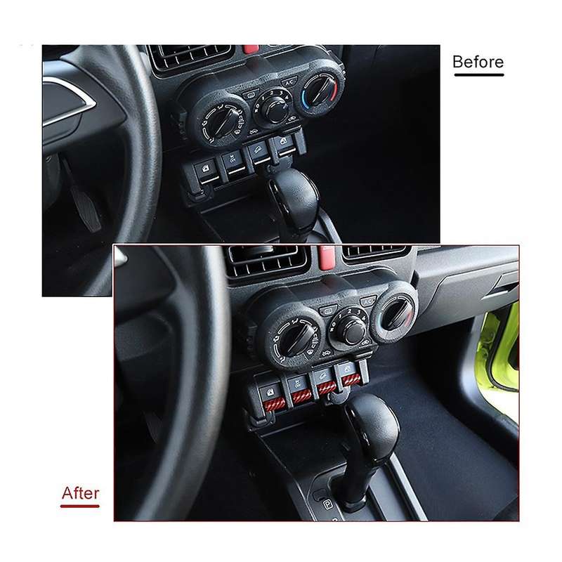 Car Window Lifting Switch Button Trim Cover ABS for Jimny 2019 2020 2021 Accessories (Red Carbon Fib