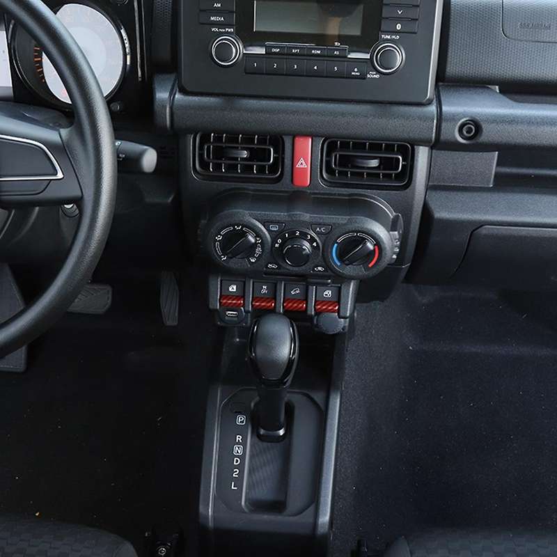 Car Window Lifting Switch Button Trim Cover ABS for Jimny 2019 2020 2021 Accessories (Red Carbon Fib