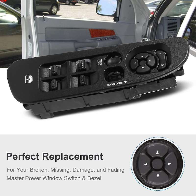 Car Window Switch and Bezel, Driver Side Window Switch Replacement for 2002-2010 Ram 1500/2500/3500