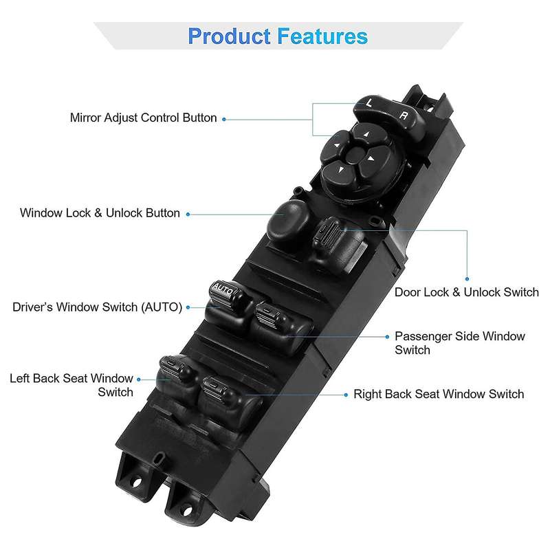 Car Window Switch and Bezel, Driver Side Window Switch Replacement for 2002-2010 Ram 1500/2500/3500