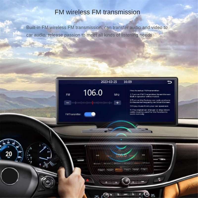 Car Wireless CarPlay Screen, Portable 10.26-Inch IPS Android Auto Wireless Car Screen, Driving Reco