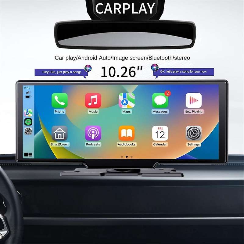 Car Wireless CarPlay Screen, Portable 10.26-Inch IPS Android Auto Wireless Car Screen, Driving Reco