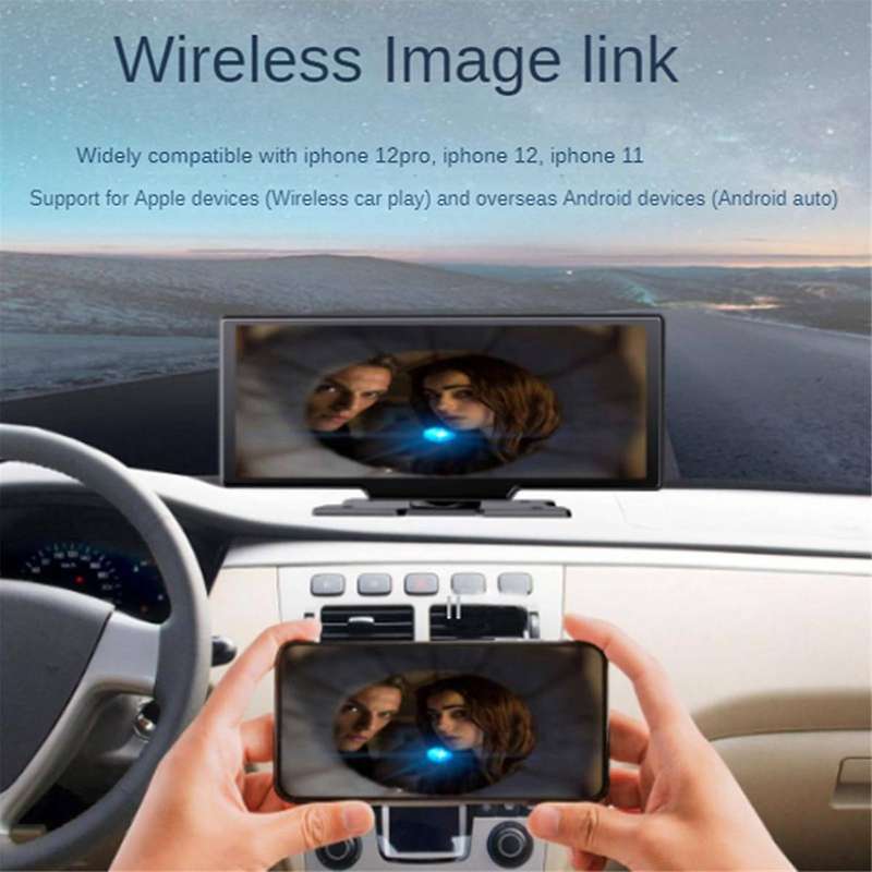 Car Wireless CarPlay Screen, Portable 10.26-Inch IPS Android Auto Wireless Car Screen, Driving Reco