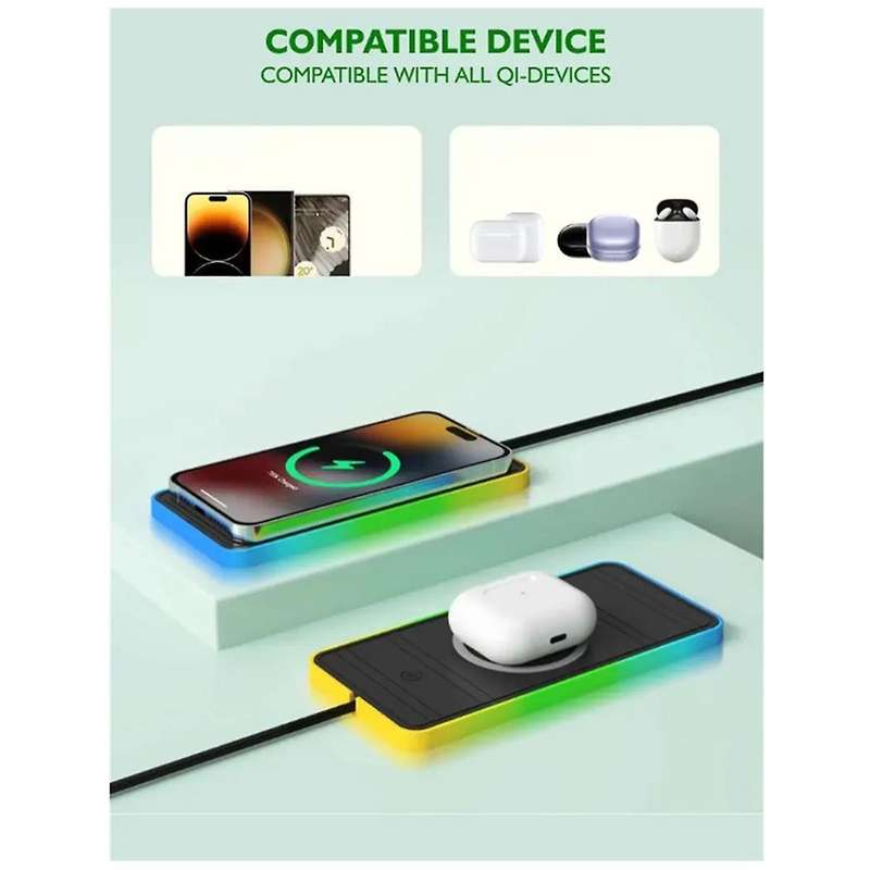 Car Wireless Charger with Breathing Light RGB Car Anti-Slip Pad Wireless Charging Suitable for