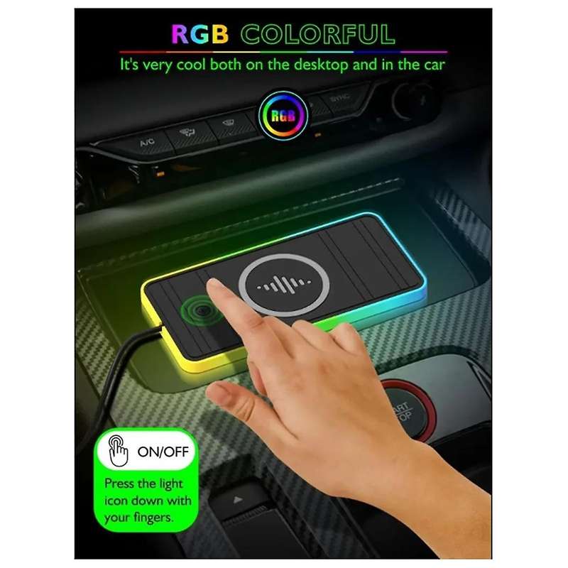 Car Wireless Charger with Breathing Light RGB Car Anti-Slip Pad Wireless Charging Suitable for
