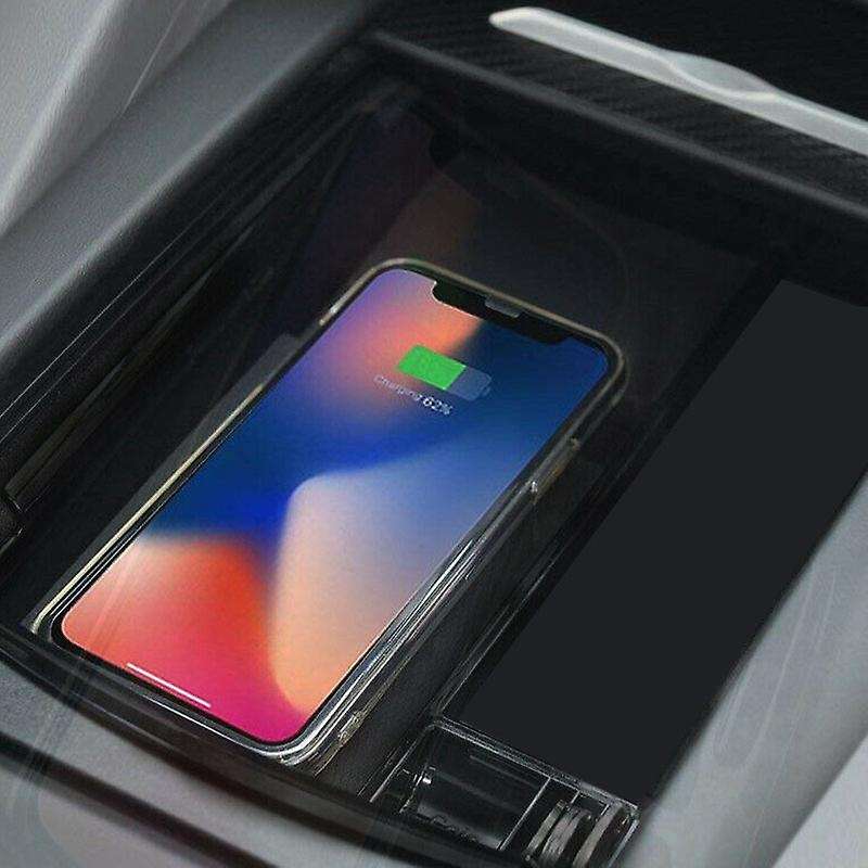 Car Wireless Charging Armrest Center Console Organizer Storage Box Charging for Model S X 2016-2019
