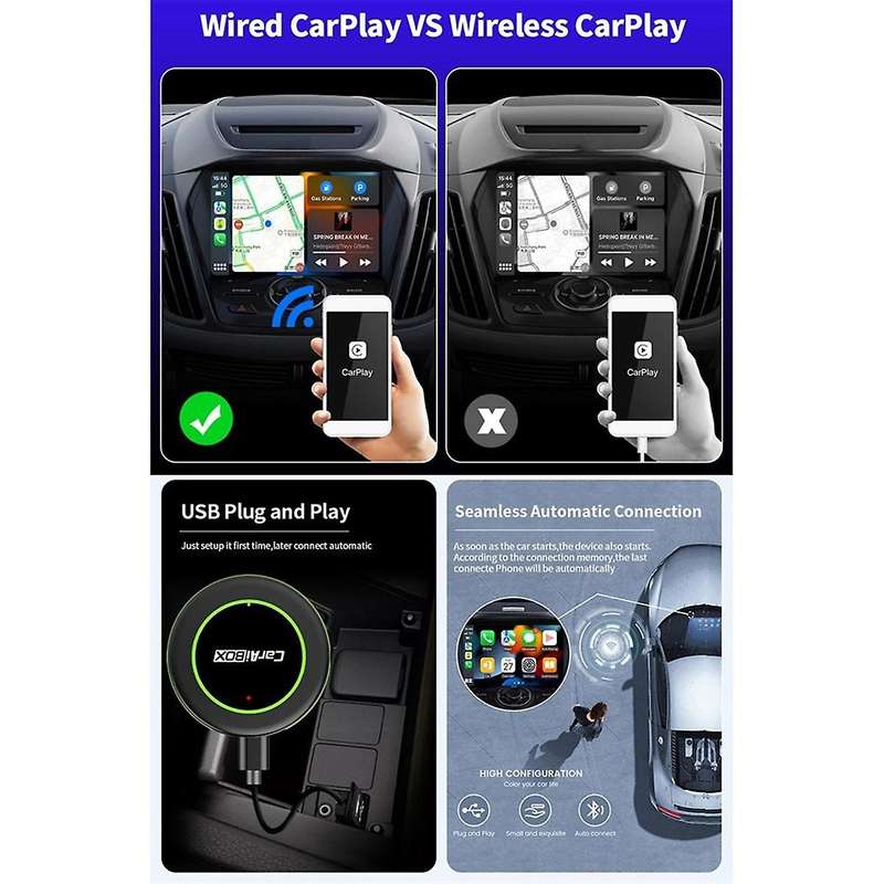 CarAiBOX CarPlay Adapter Wired to Wireless Carplay Screen Projection Box Car Smart AI BOX Plug and P