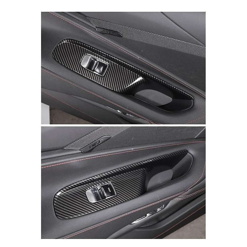 Carbon Fiber ABS Car Window Glass Lift Switch Button Control Panel Frame Cover Trim for C8 2020-2023