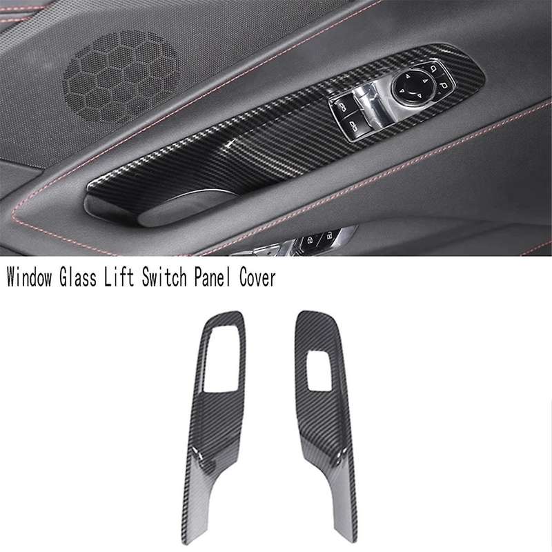 Carbon Fiber ABS Car Window Glass Lift Switch Button Control Panel Frame Cover Trim for C8 2020-2023