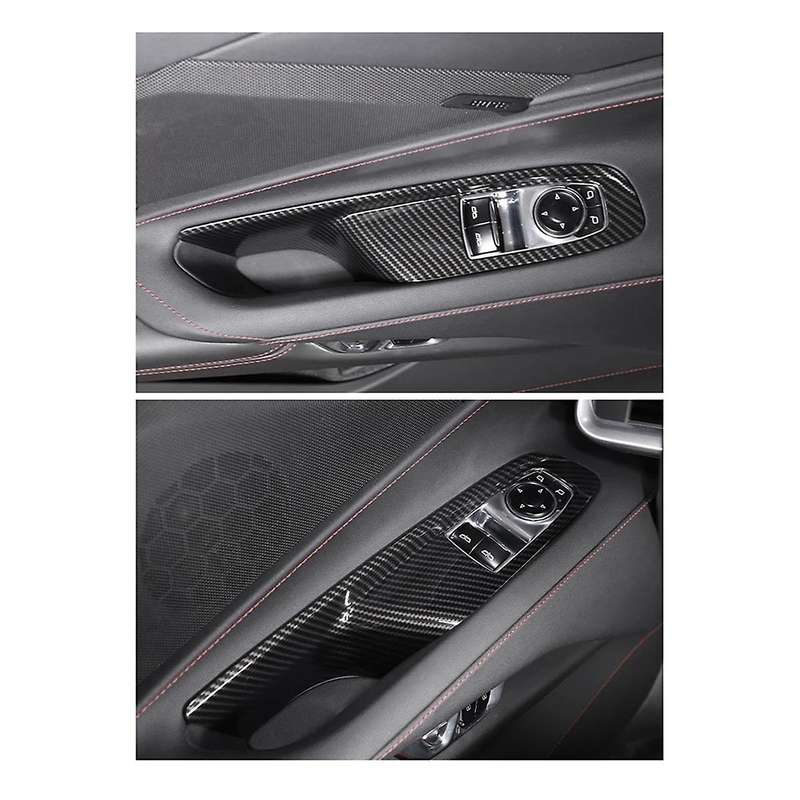 Carbon Fiber ABS Car Window Glass Lift Switch Button Control Panel Frame Cover Trim for C8 2020-2023