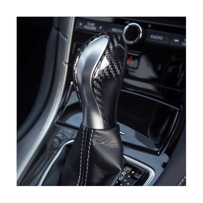 Carbon Fiber Car Gear Knob Cover Trim Gear Shift Lever Knob Sticker for Q50 2014 2015 2016 2017(Bla