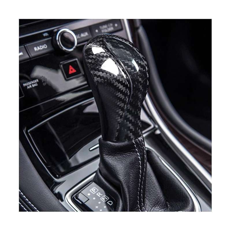 Carbon Fiber Car Gear Knob Cover Trim Gear Shift Lever Knob Sticker for Q50 2014 2015 2016 2017(Bla