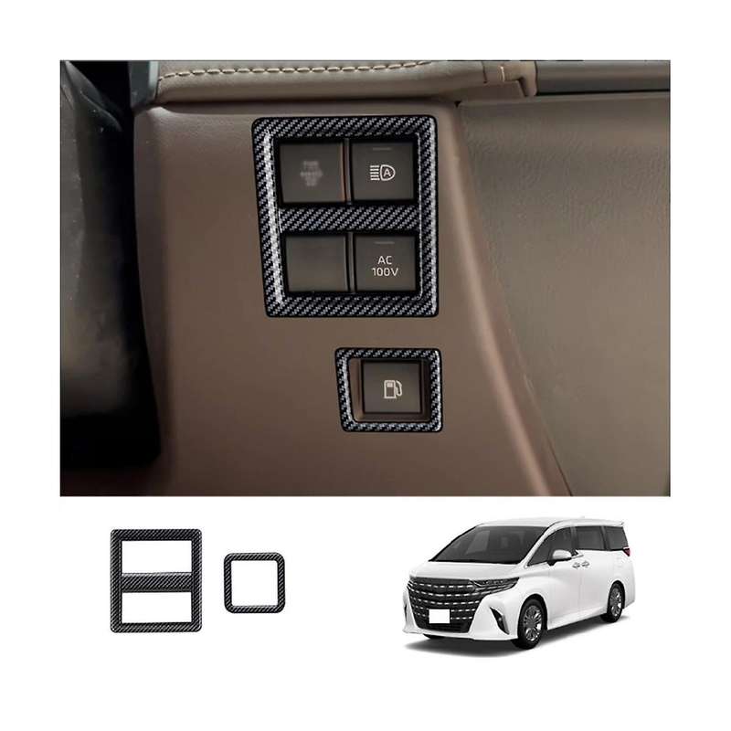 Carbon Fiber Car Fuel Tank Headlights Switch Panel Trim Frame Cover Sticker for Alphard 40 Series 20
