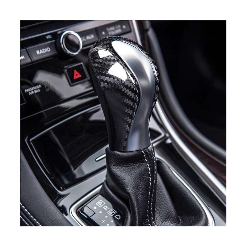 Carbon Fiber Car Gear Knob Cover Trim Gear Shift Lever Knob Sticker for Q50 2014 2015 2016 2017(Red
