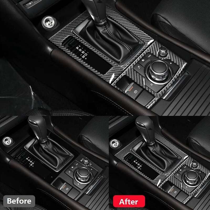 Carbon Fiber Car Gear Shift Panel Cover Trim for Axela 2014 2015 2016 2017 Interior Accessories (LHD