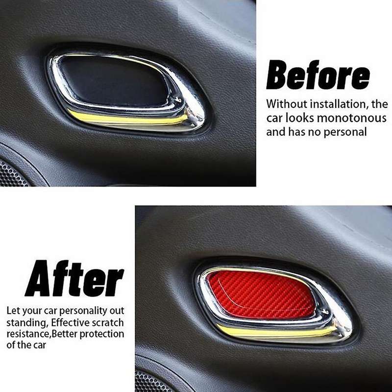 Carbon Fiber Car Inner Door Handle Bowl Cover Stickers for 2012 2013 2014 2015 (Red)